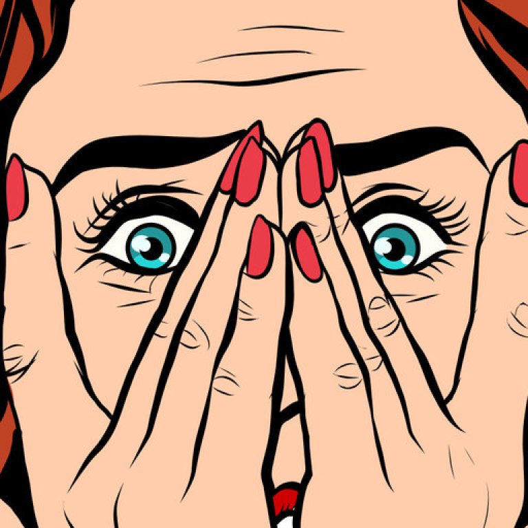 Frightened shocked girl pop art retro style. The face of a woman emotions