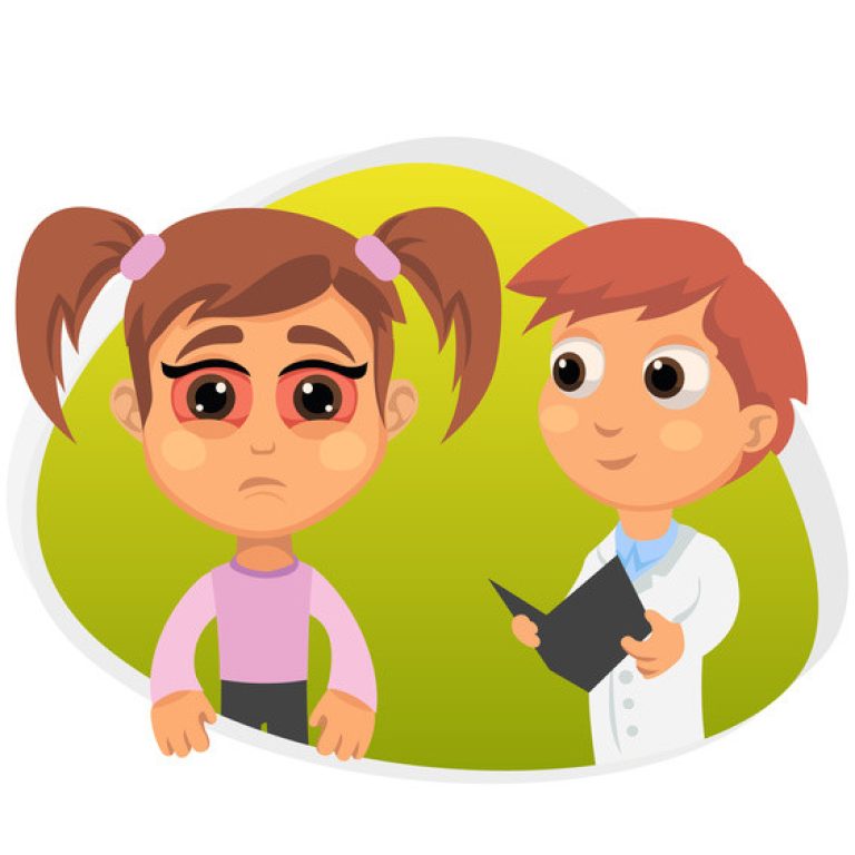 Redness of the eyes medical concept. Vector illustration. Doctor and patient are talking in the hospital. Isolated on white background.